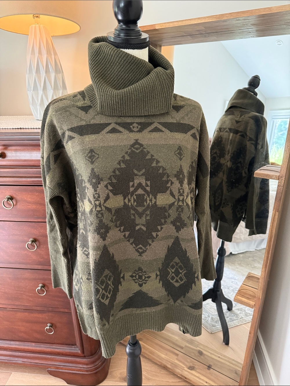 Polo by Ralph Lauren Olive Green Geometric Turtleneck Sweater